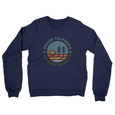 Seaside California Retro Badge Midweight French Terry Crewneck Sweatshirt-Navy-Allegiant Goods Co. Vintage Sports Apparel