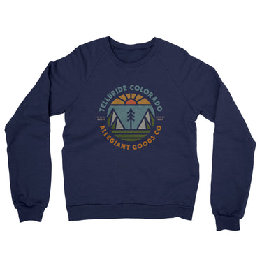 Telluride Colorado Retro Badge Midweight French Terry Crewneck Sweatshirt-Navy-Allegiant Goods Co. Vintage Sports Apparel