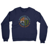 Sandpoint Idaho Retro Badge Midweight French Terry Crewneck Sweatshirt-Navy-Allegiant Goods Co. Vintage Sports Apparel