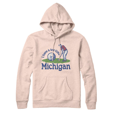 I Have A Tee Time In Michigan Hoodie-Pale Pink-Allegiant Goods Co. Vintage Sports Apparel