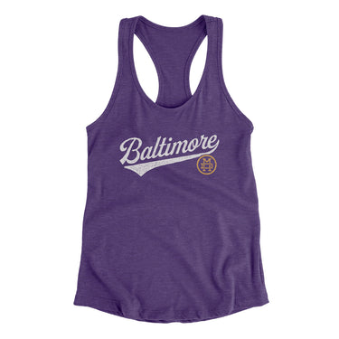 Baltimore Vintage Script Women's Racerback Tank-Purple Rush-Allegiant Goods Co. Vintage Sports Apparel