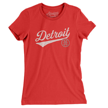 Detroit Vintage Script Women's T-Shirt-Red-Allegiant Goods Co. Vintage Sports Apparel
