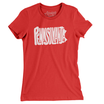 Pennsylvania State Shape Text Women's T-Shirt-Red-Allegiant Goods Co. Vintage Sports Apparel