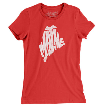 Maine State Shape Text Women's T-Shirt-Red-Allegiant Goods Co. Vintage Sports Apparel