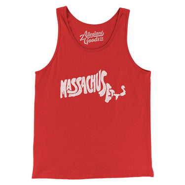 Massachusetts State Shape Text Men/Unisex Tank Top-Red-Allegiant Goods Co. Vintage Sports Apparel