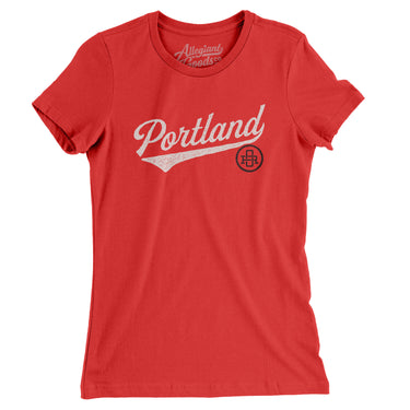Portland Vintage Script Women's T-Shirt-Red-Allegiant Goods Co. Vintage Sports Apparel