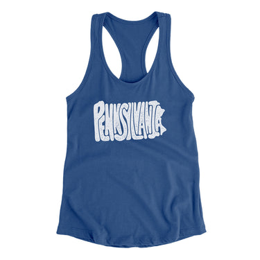 Pennsylvania State Shape Text Women's Racerback Tank-Royal-Allegiant Goods Co. Vintage Sports Apparel