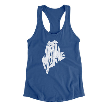 Maine State Shape Text Women's Racerback Tank-Royal-Allegiant Goods Co. Vintage Sports Apparel