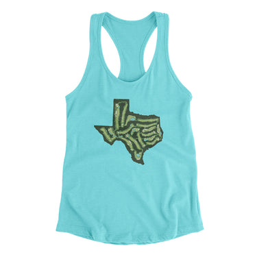 Texas Golf Course Map Women's Racerback Tank-Tahiti Blue-Allegiant Goods Co. Vintage Sports Apparel