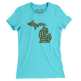 Michigan Golf Course Map Women's T-Shirt-Tahiti Blue-Allegiant Goods Co. Vintage Sports Apparel