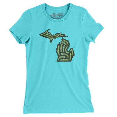 Michigan Golf Course Map Women's T-Shirt-Tahiti Blue-Allegiant Goods Co. Vintage Sports Apparel