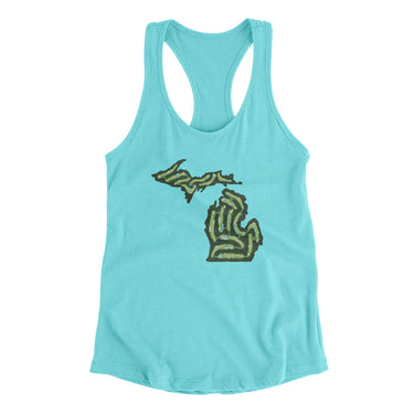 Michigan Golf Course Map Women's Racerback Tank-Tahiti Blue-Allegiant Goods Co. Vintage Sports Apparel
