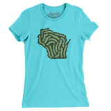 Wisconsin Golf Course Map Women's T-Shirt-Tahiti Blue-Allegiant Goods Co. Vintage Sports Apparel