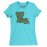 Louisiana Golf Course Map Women's T-Shirt-Tahiti Blue-Allegiant Goods Co. Vintage Sports Apparel