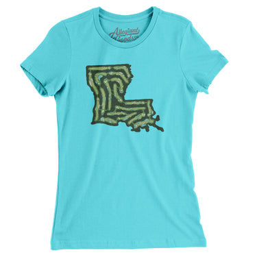 Louisiana Golf Course Map Women's T-Shirt-Tahiti Blue-Allegiant Goods Co. Vintage Sports Apparel