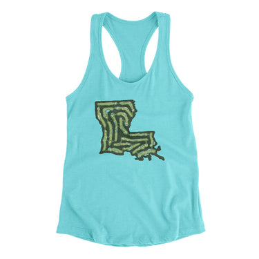 Louisiana Golf Course Map Women's Racerback Tank-Tahiti Blue-Allegiant Goods Co. Vintage Sports Apparel