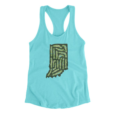 Indiana Golf Course Map Women's Racerback Tank-Tahiti Blue-Allegiant Goods Co. Vintage Sports Apparel