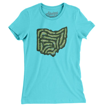 Ohio Golf Course Map Women's T-Shirt-Tahiti Blue-Allegiant Goods Co. Vintage Sports Apparel