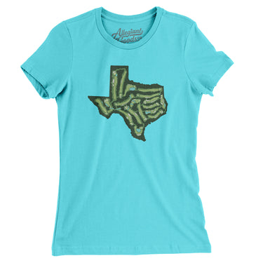 Texas Golf Course Map Women's T-Shirt-Tahiti Blue-Allegiant Goods Co. Vintage Sports Apparel