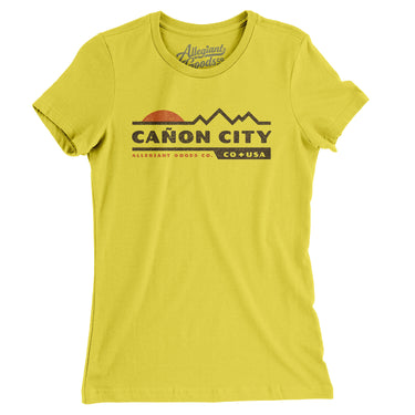 Cañon City Mountain Sunset Women's T-Shirt-Vibrant Yellow-Allegiant Goods Co. Vintage Sports Apparel