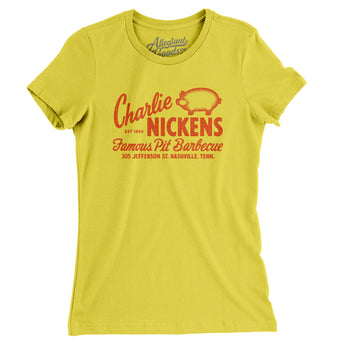 Charlie Nickens Famous Pit Barbecue Nashville Women's T-Shirt-Vibrant Yellow-Allegiant Goods Co. Vintage Sports Apparel