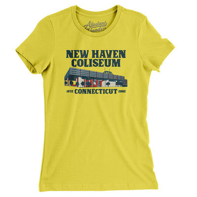 New Haven Coliseum Women's T-Shirt-Vibrant Yellow-Allegiant Goods Co. Vintage Sports Apparel