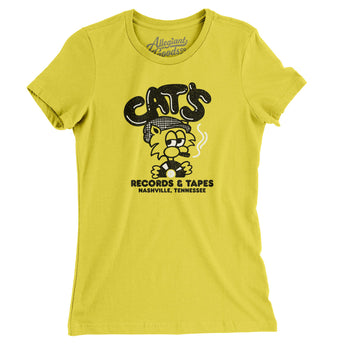 Cat's Records And Tapes Women's T-Shirt-Vibrant Yellow-Allegiant Goods Co. Vintage Sports Apparel