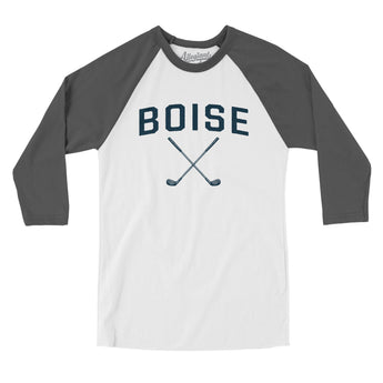 Boise Golf Men/Unisex Raglan 3/4 Sleeve T-Shirt-White with Asphalt-Allegiant Goods Co. Vintage Sports Apparel