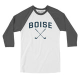 Boise Golf Men/Unisex Raglan 3/4 Sleeve T-Shirt-White with Asphalt-Allegiant Goods Co. Vintage Sports Apparel