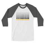 Pittsburgh Repeat Men/Unisex Raglan 3/4 Sleeve T-Shirt-White with Asphalt-Allegiant Goods Co. Vintage Sports Apparel
