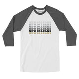 New Orleans Repeat Men/Unisex Raglan 3/4 Sleeve T-Shirt-White with Asphalt-Allegiant Goods Co. Vintage Sports Apparel