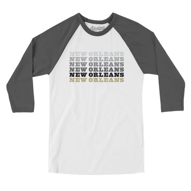 New Orleans Repeat Men/Unisex Raglan 3/4 Sleeve T-Shirt-White with Asphalt-Allegiant Goods Co. Vintage Sports Apparel