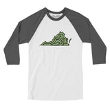 Virginia Golf Course Men/Unisex Raglan 3/4 Sleeve T-Shirt-White with Asphalt-Allegiant Goods Co. Vintage Sports Apparel