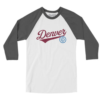 Denver Vintage Script Men/Unisex Raglan 3/4 Sleeve T-Shirt-Allegiant Goods Co. Vintage Sports Apparel