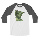 Minnesota Golf Course Men/Unisex Raglan 3/4 Sleeve T-Shirt-White with Asphalt-Allegiant Goods Co. Vintage Sports Apparel