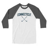 Connecticut Golf Men/Unisex Raglan 3/4 Sleeve T-Shirt-White with Asphalt-Allegiant Goods Co. Vintage Sports Apparel
