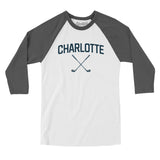 Charlotte Golf Men/Unisex Raglan 3/4 Sleeve T-Shirt-White with Asphalt-Allegiant Goods Co. Vintage Sports Apparel