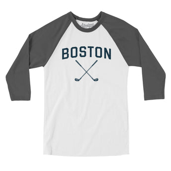 Boston Golf Men/Unisex Raglan 3/4 Sleeve T-Shirt-White with Asphalt-Allegiant Goods Co. Vintage Sports Apparel