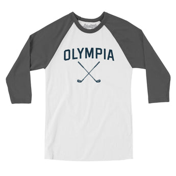 Olympia Golf Men/Unisex Raglan 3/4 Sleeve T-Shirt-White with Asphalt-Allegiant Goods Co. Vintage Sports Apparel