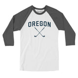 Oregon Golf Men/Unisex Raglan 3/4 Sleeve T-Shirt-White with Asphalt-Allegiant Goods Co. Vintage Sports Apparel