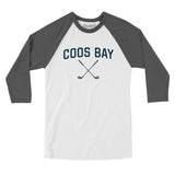 Coos Bay Golf Men/Unisex Raglan 3/4 Sleeve T-Shirt-White with Asphalt-Allegiant Goods Co. Vintage Sports Apparel