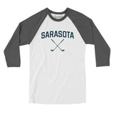 Sarasota Golf Men/Unisex Raglan 3/4 Sleeve T-Shirt-White with Asphalt-Allegiant Goods Co. Vintage Sports Apparel