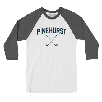 Pinehurst Golf Men/Unisex Raglan 3/4 Sleeve T-Shirt-White with Asphalt-Allegiant Goods Co. Vintage Sports Apparel