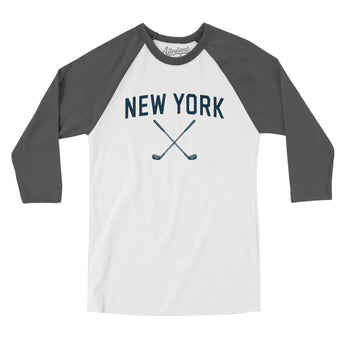 New York Golf Men/Unisex Raglan 3/4 Sleeve T-Shirt-White with Asphalt-Allegiant Goods Co. Vintage Sports Apparel