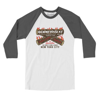 Hickory House Ny Men/Unisex Raglan 3/4 Sleeve T-Shirt-White with Asphalt-Allegiant Goods Co. Vintage Sports Apparel