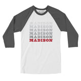 Madison Repeat Men/Unisex Raglan 3/4 Sleeve T-Shirt-White with Asphalt-Allegiant Goods Co. Vintage Sports Apparel