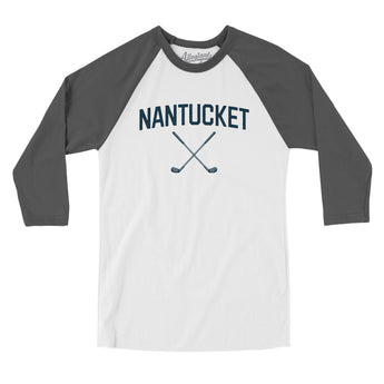 Nantucket Golf Men/Unisex Raglan 3/4 Sleeve T-Shirt-White with Asphalt-Allegiant Goods Co. Vintage Sports Apparel
