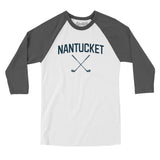 Nantucket Golf Men/Unisex Raglan 3/4 Sleeve T-Shirt-White with Asphalt-Allegiant Goods Co. Vintage Sports Apparel