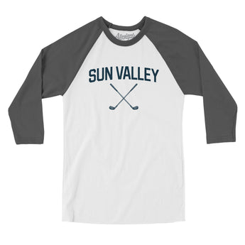 Sun Valley Golf Men/Unisex Raglan 3/4 Sleeve T-Shirt-White with Asphalt-Allegiant Goods Co. Vintage Sports Apparel