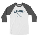 Sun Valley Golf Men/Unisex Raglan 3/4 Sleeve T-Shirt-White with Asphalt-Allegiant Goods Co. Vintage Sports Apparel